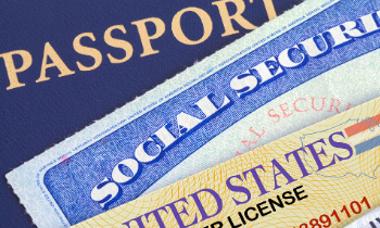 picture of a passport, social security and license